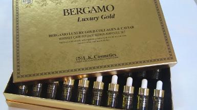 BERGAMO Luxury Gold Collagen&Caviar ทองคำ ยกกล่อง (10คู่) เซรั่มเข้มข้นเพื่อการบำรุงผิวที่มีริ้วรอย